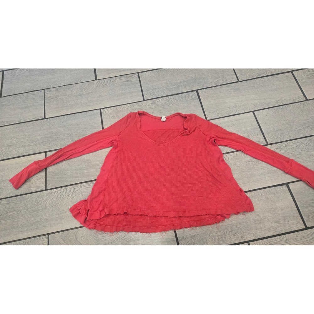 Free People We The Free Red Thermal Waffle Knit V-Neck Top XS